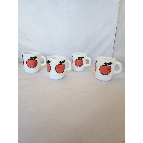 Anchor Hocking Fire King Apple Super Fruit Mug Milk Glass Glassware USA 3.5in x3 - Picture 2 of 16